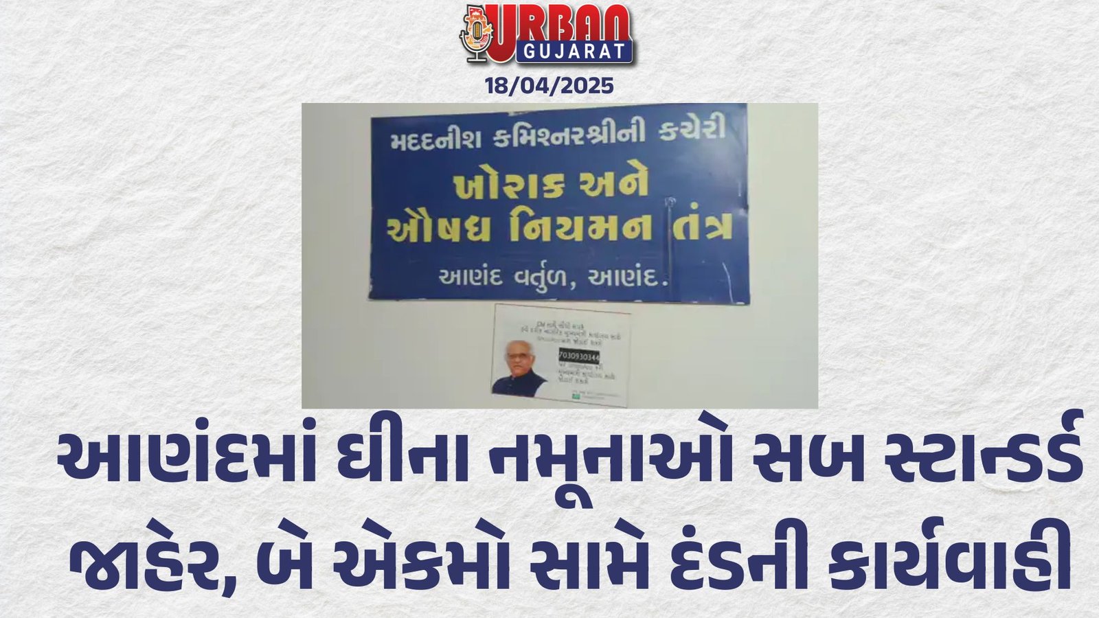 આણંદમાં ઘીના નમૂનાઓ સબ સ્ટાન્ડર્ડ જાહેર, બે એકમો સામે દંડની કાર્યવાહી